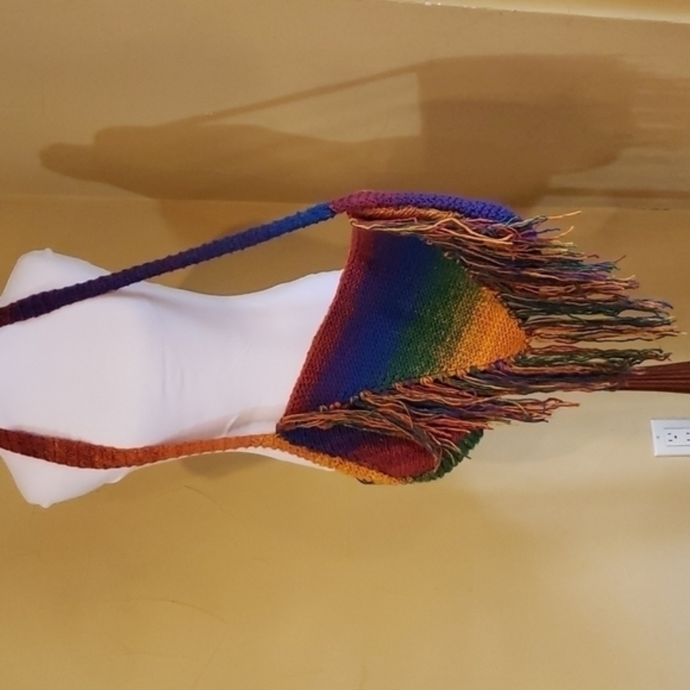 Bright Rainbow Knitted Multicolor Fringe Trendy Shoulder Bag Festival‎